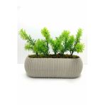 Ddtrend Uzun Saksıda Yapay Çiçek Taş Yosunlu Çim Yeşili Bitki , Banyo Mutfak Masa Çiçeği 21X9x7 Cm