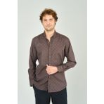 De Leone Erkek Slim Fit Desenli Uzun Kollu %100 Pamuk Gömlek 2045 Kahverengi