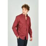 De Leone Erkek Slim Fit Desenli Uzun Kollu %100 Pamuk Gömlek 2045 Kırmızı