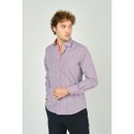 De Leone Erkek Slim Fit Ekoseli Uzun Kollu %100 Pamuk Gömlek 2060 Bordo - XL
