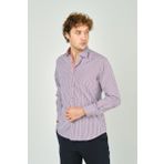 De Leone Erkek Slim Fit Ekoseli Uzun Kollu %100 Pamuk Gömlek 2060 Bordo
