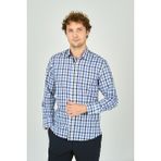 De Leone Erkek Slim Fit Kareli Uzun Kollu Pamuk Gömlek 2240 - Mavi