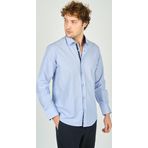 De Leone Erkek Slim Fit Uzun Kollu %100 Pamuk Gömlek 2008 Açık Mavi
