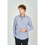 De Leone Erkek Slim Fit Uzun Kollu %100 Pamuk Gömlek 2008 Mavi - XL