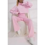 De Pose Pembe Parmak Geçmeli Crop Yüksek Bel Triko Takım