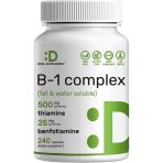 Deal Supplement Vitamin B1 Thiamin 500Mg Benfotiamine 2 İn 1 Enhanced Formula – Fat & Water Soluble 240 Caps