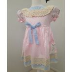 Dealdrof Bebe Yaka Dantelli Elbise - 6 - 9 Ay - Açık Pembe - Açık Mavi