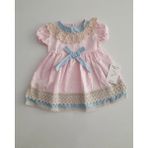 Dealdrof Bebe Yaka Dantelli Elbise - 9 - 12 Ay - Açık Pembe - Açık Mavi