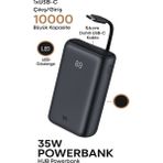 Deanb 10000MAH LCD Dijital Göstergeli 35W Hızlı Şarjlı Powerbank - 56CM Type-C Kablolu - Siyah