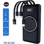 Deanb 10,000mAh PD 22.5W Wireless 15W USB Mikro Type-C Lighting Kablolu Manyetik Powerbank - Siyah