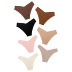 DEANGELMON Kadınlar Dikişsiz Bikini Arsız İç Çamaşırı Görünmez Hiçbir Gösteri Külot V-Bel Hipster Bayanlar Yumuşak Streç Çoklu Paket, Kahve - 7'li Paket, L