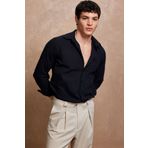 Dear Deer Siyah Slim Fit %100 Keten Erkek Gömlek