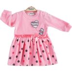Dear Enika Miniworld Kız Bebek Kurdele Detaylı Pembe Kadife Elbise 16428 - 6 - 9 Ay