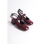 dearshoes Kadın Mary Jane Bordo Rugan Arkası Açık Kare Burunlu Topuklu Ayakkabı