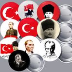 DeBu 10 Farklı Çeşit Atatürk ve Türk Bayrağı Karışık Iğneli Yaka Rozeti 58 mm Büyük Boy - 20'li Paket