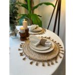Decamor Home 6 ‘ Lı Yuvarlak Püsküllü Hasır Amerikan Servis Hasır Supla - 32 x 32 cm - Ekru