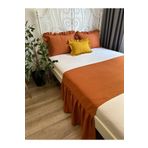 Decamor home Miya 3’lü Vintage Fırfırlı Kiremit - Tarçın Rengi Çift Kişilik Yatak Runner Seti