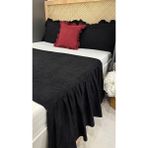 Decamor Home Miya 3’lü Vintage Fırfırlı Siyah Çift Kişilik Yatak Runner Set Yatak Örtüsü - 70 x 240 cm