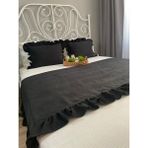 Decamor Home Siyah Fırfırlı Yatak Runner Kırlent Seti Yatak Şalı Yatak Örtüsü Set Tek ve Çift Kişilik - 70 x 260 cm