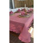 Decamor Home Thin Keten Kırmızı Pötikare Fırfırlı Masa Örtüsü (Peçetesiz) - 150 x 300 cm
