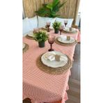 Decamor Home Thin Keten Turuncu Pötikare Fırfırlı Masa Örtüsü (Peçete Dahil Değil) - 170 x 300 cm