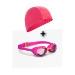 Decathlon Çocuk Yüzücü Seti - Pembe Kumaş Bone + Pembe Turuncu S Beden Gözlük