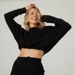 Decathlon Domyos 520 Fitness Hafif Antrenman Kadın Siyah Crop Sweatshirt