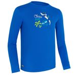 Decathlon Olaian 100 Uzun Kollu Uv Korumalı Mavi Baskılı Çocuk Sörf T-shirt