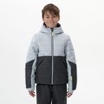 Decathlon Wedze 180 Warm Siyah Gri Sıcak Tutan ve Su Geçirmez Çocuk Şişme Kayak Montu