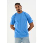 Dechers Erkek %100 Organik Pamuklu Yumuşak Dokulu Comfort Fit Bisiklet Yakalı T-Shirt E222 - Koyu Mavi - XL