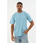 Dechers Erkek %100 Organik Pamuklu Yumuşak Dokulu Comfort Fit Bisiklet Yakalı T-Shirt E222 - Mavi - XL
