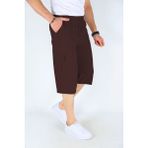 Dechers Erkek Kargo Cep %100 Pamuk Keten Görünümlü Kapri E207-45 - Kahverengi - XL