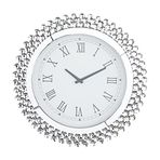 Deco 79 Ahşap Yıldız Patlaması Aynalı Duvar Saati, 5 cm x 50 cm x 50 cm, Gümüş