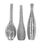 Deco 79 Değişen Desenli Seramik Tomurcuk Vazosu, 3'lü Set 3 "W, 12" H, Gümüş