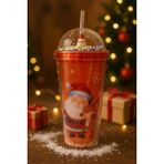 Deco Elit Noel Baba & Yeni Yıl 2026 Temalı Pipetli Suluk 450 ml Çift Katman Mika Su Şişesi 2768-A - 100 - Çok Renkli