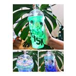 Deco Elit Risk Ayıcık Suluk Pipetli Buzlu Cam Görünümlü LED Işıklı 450 ml Çift Katman Mika 2768 Yeşil