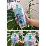 Deco Elit Sevimli Dino Temalı Çift Katman 450 ml Suluk Pipetli Mika Mavi 2769