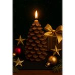 Deco Elit Yeni Yıl Noel Kozalak Temalı Mum - Yılbaşı Sofra Süsü Dekorasyon El Yapımı Kozalak Mum 10 cm - Kahverengi - 1 Adet
