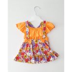 Deco Kids Çiçek Desenli Fiyonklu Bebek Elbise - 3B2-Turuncu - 1,5 - 2 Yaş