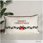 Deco Merry Christmas Sloganlı Dekoratif Bel Yastığı Kılıfı Yılbaşı Desenli Bordo Fitilli - Renkli - 60 x 32
