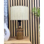 Decodelight Ahşap Ceviz Renk Silindir Ayaklı Hazeran Hasır Şapkalı Abajur Masa Lambası Modelleri (Krem Bambu)