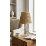 Decodelight Beyaz Ferforje Armut Model Metal Ayaklı Hazran Bambu Kumaş Başlıklı Abajur Masa Lambası