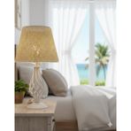 Decodelight Beyaz Rustik Burgulu Taşlı Metal Ayaklı 25'lik Hazeran ve Hasır Kumaş Şapkalı Abajur Masa Lambası (Krem Rattan)