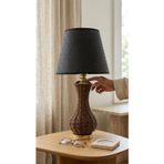 Decodelight Gold Ayak Siyah Hasır Rattan Örmeli Gövde Hazeran ve Kumaş Şapkalı Bohem Abajur Masa Lambası
