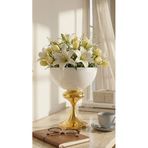 Decodelight Gold Beyaz Dekoratif Ayaklı Metal Ayaklı 25 cm Çapında Salon Düğün Nişan Vazo Masa Dekor