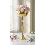 Decodelight Gold Burgu Model Dekoratif Kristal Taşlı Metal Ayaklı 30 cm Çapında Bahçe Teras Ev Çiçeklik Saksı Standı Vazo Dekor