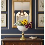 Decodelight Gold Dekoratif Desenli Metal Ayaklı Kristal Taşlı Beyaz Küre Salon Düğün Nişan Vazo Masa Dekor