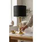 Decodelight Gold Kaplama Burgulu Toplu Metal Ayaklı 30'luk Hazeran ve Şeritli Kumaş Şapkalı Abajur Masa Lambası