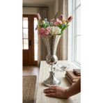 Decodelight Krom Dekoratif Desenli Metal Ayak Kristal Taş 20 cm Çapında Salon Düğün Nişan Vazo Masa Dekor
