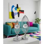 Decodelight Krom Metal Ayaklı Krom Yelken Model Baloncuk Camlı 2'li Ev Aksesuar Dekor Biblo Obje